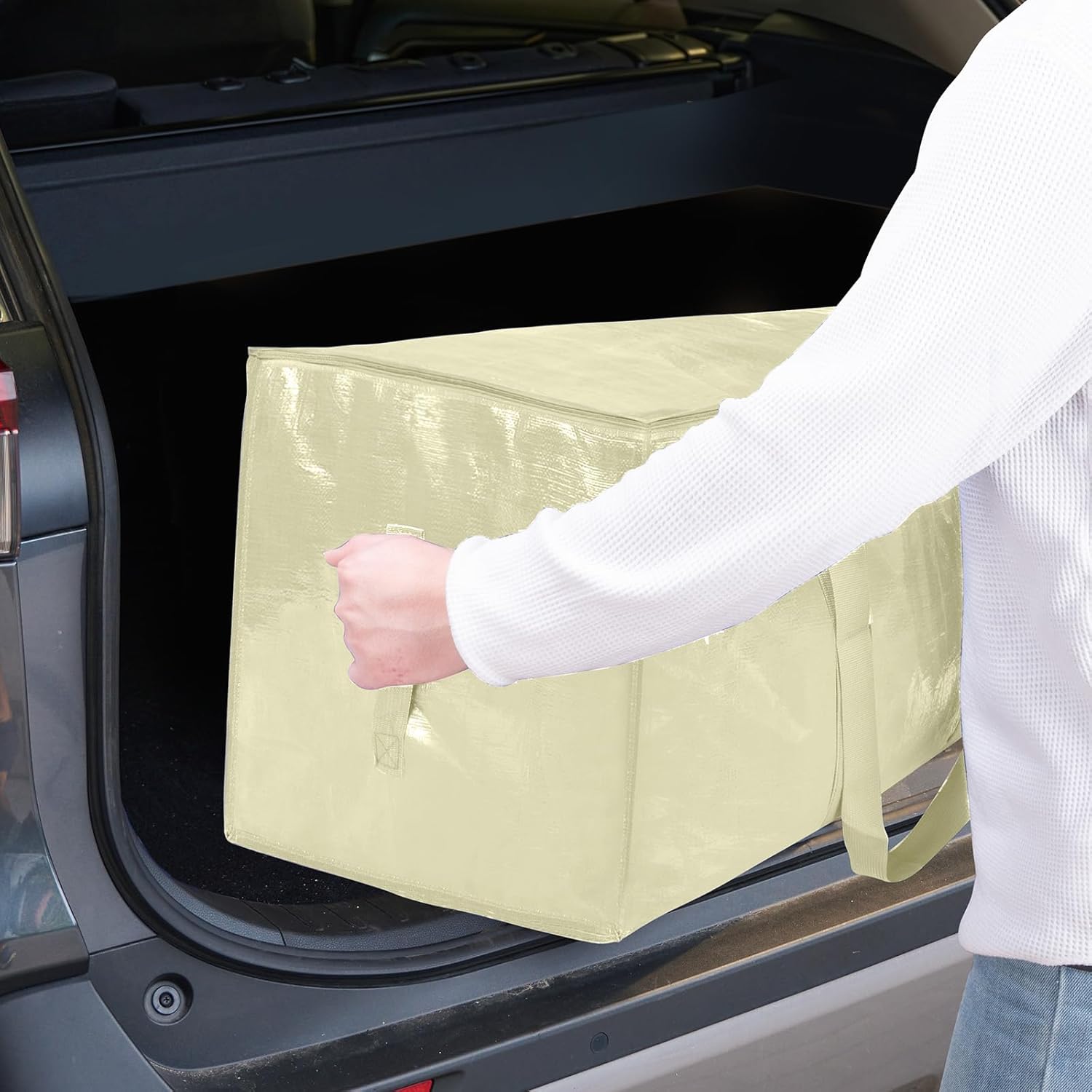 TICONN Extra Large Heavy-Duty Moving Bags - Durable Storage Solution with Zippers & Handles | 2 Pack, Cream