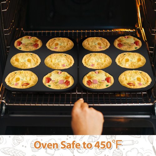 E-far Muffin Top Pan Set of 2, Nonstick 6-Cavity Shallow Cupcake Pan for Baking Whoopie Pie, Yorkshire Pudding, Eggs, Cornbread, Drop Cookies, Easy Release & Clean, 3-Inch Standard Size