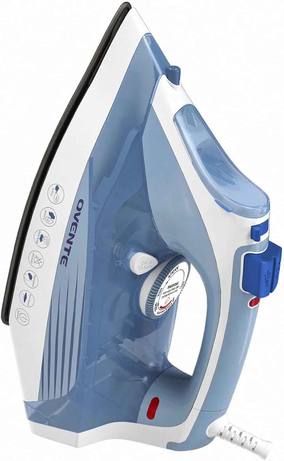 OVENTE Steam Iron - 1200W Non-Stick Ceramic Soleplate with Precise Thermostat & Auto Shutoff | Blue IRNL77BL