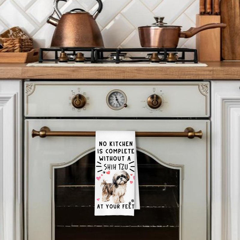 ArtisaEura Shih Tzu Funny Dog Kitchen Towels - Shih Tzu Waffle Weave Hand Towels for Woman,A Kitchen is Not Complete Without A Shih TzuDish Towel for Bathroom,Dog Lovers Gift for Women,16×24 Inch