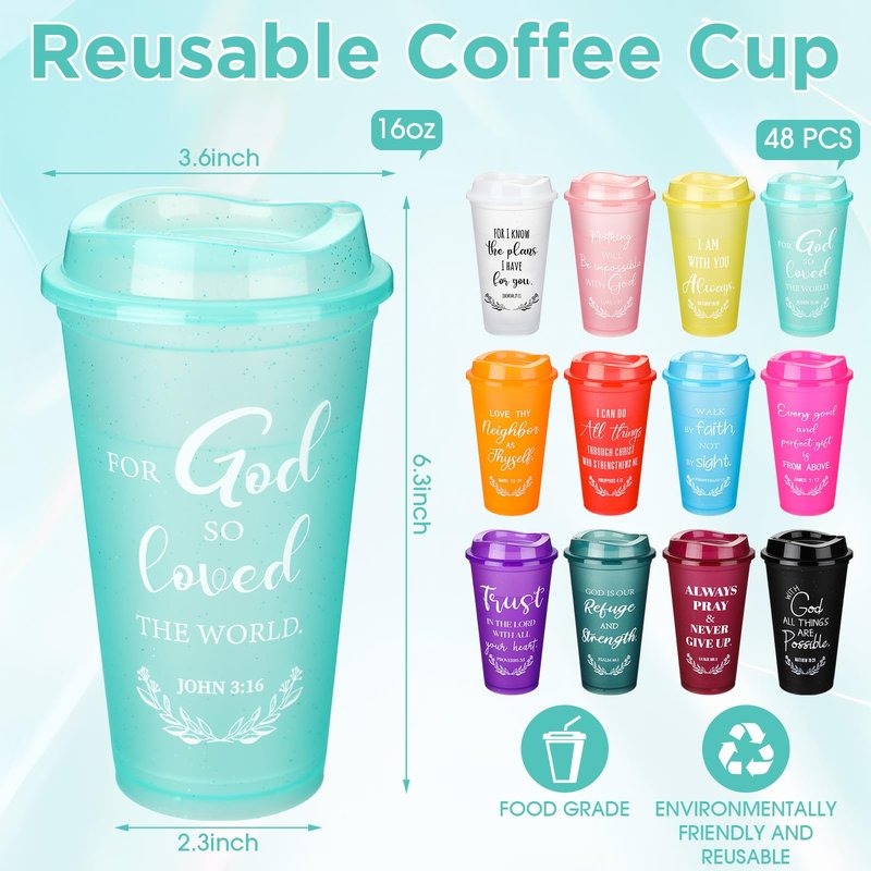 Skylety 72 Pcs Christian Tumblers Gifts for Mothers Day Bulk for Church Religious Plastic Coffee Cups with Lids and Straw Women Coworkers Employees 16 oz Bible Verse Mugs (Multicolor)