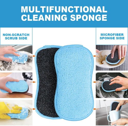 HOMEXCEL Multi-Purpose Scrub Sponges - Non-Scratch Microfiber Kitchen Dish Sponges (12 Pack, Blue)