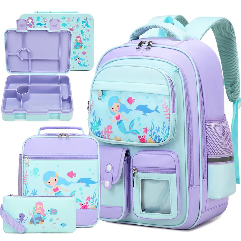 DIGOBAY 5pcs Girls Backpack with Bento Lunch Box Set, Kids Backpack for School with Lunch Box Lunch Bag Pencil Case, Cute Kawaii Backpack Set, Bookbag for Elementary Middle High School