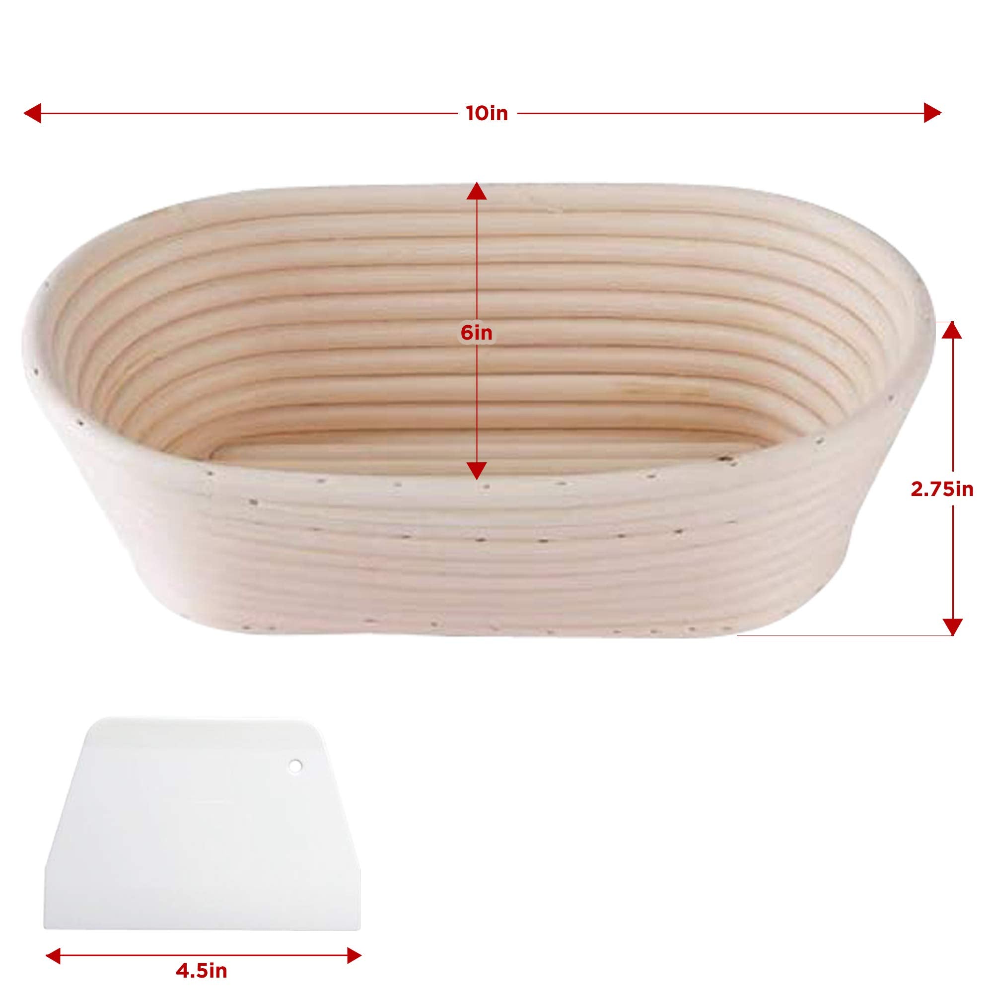 2 Pack 10 Inch Oval Bread Proofing Basket for Sourdough Bread - Bread Basket Baking Bowl With Bread Lame & 5 Blades,Metal & Plastic Scraper and Liner Cloth Banneton Proofing Basket for Home Bakers