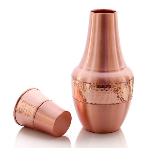 Pure Copper Water Carafe with Tumbler – 1.4L (47.3 oz) Bedside Copper Flask for Drinking Water, Ayurveda Health Benefits