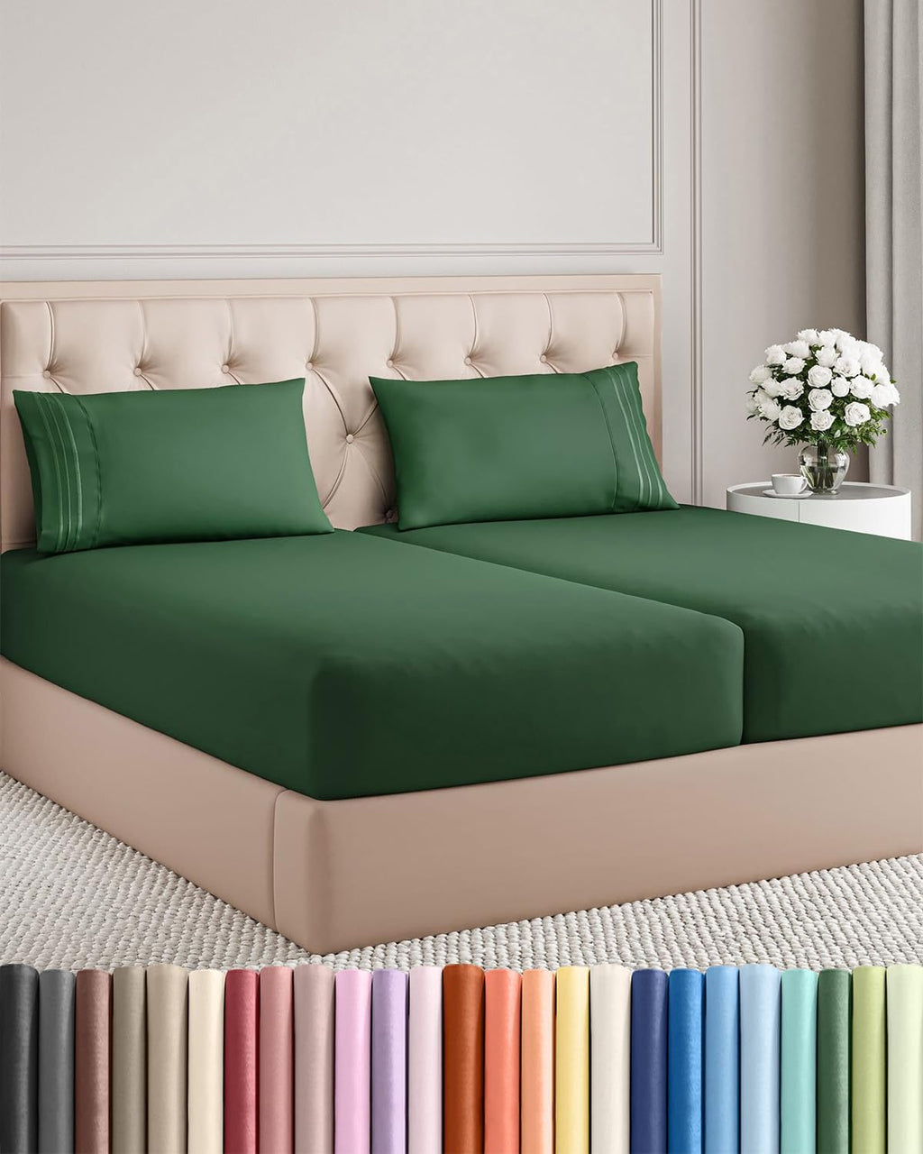 Split King Size 5-Piece Sheet Set | Comfy, Breathable & Cooling Bed Sheets - Hotel Luxury Bedding in Emerald