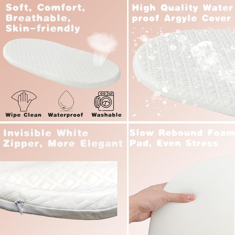 Nurcret Baby Changing Basket, Foldable Portable Changing Pad, Moses Basket for Newborn, Changing Table Topper for Dresser, Cotton Rope Diaper Caddy for Travel&Nursery, Waterproof Foam Pad Cover, Pink