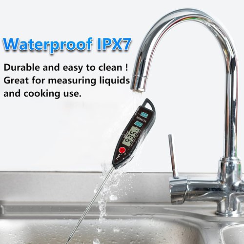 BOMATA Digital Water Thermometer - Instant Read Waterproof Food Thermometer with Long Probe | Black T101