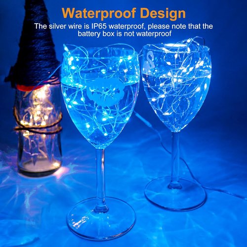 Btfarm 6 Pack Fairy Lights - Battery Operated 20 LED Twinkle Lights | Waterproof Silver Wire, Blue