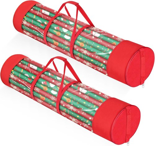 Gift Wrap Storage Organizer by 2Pack - Durable 600D Oxford Fabric for 18-25 Rolls - Red