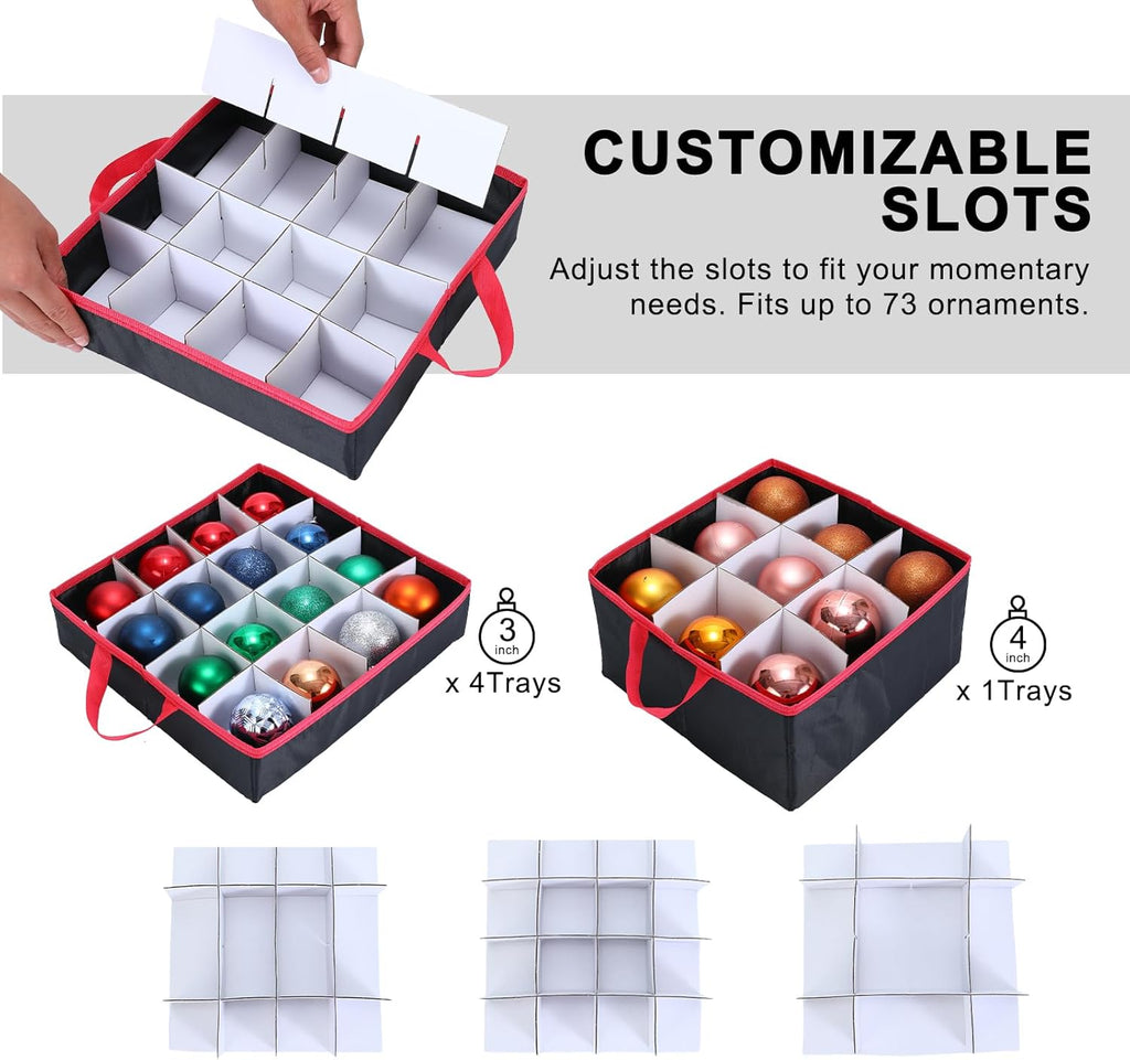 Skiennix Large 2-in-1 Christmas Ornament Storage Box - High Capacity & Easy Organization (Black)