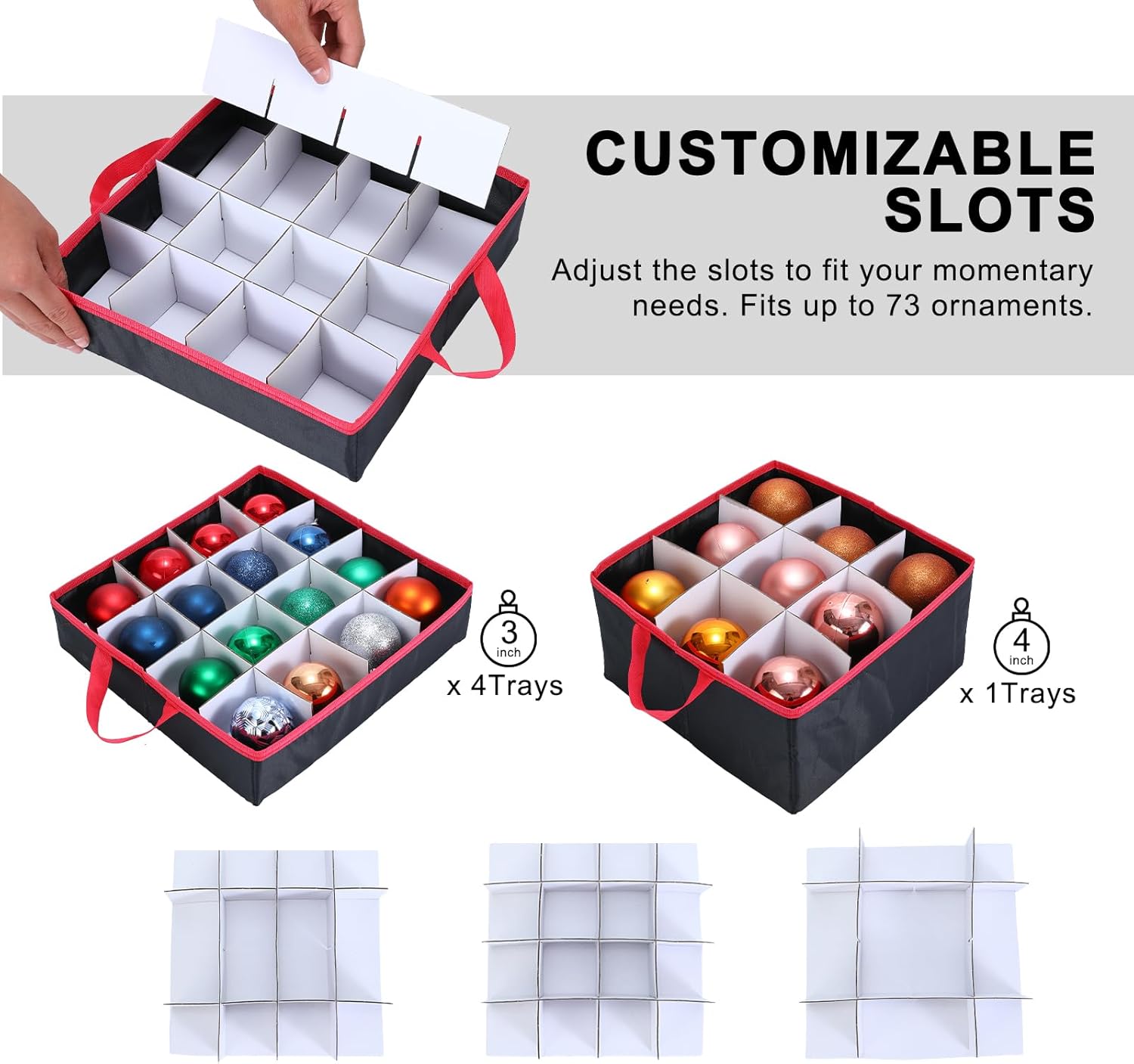 Skiennix Large 2-in-1 Christmas Ornament Storage Box - High Capacity & Easy Organization (Black)