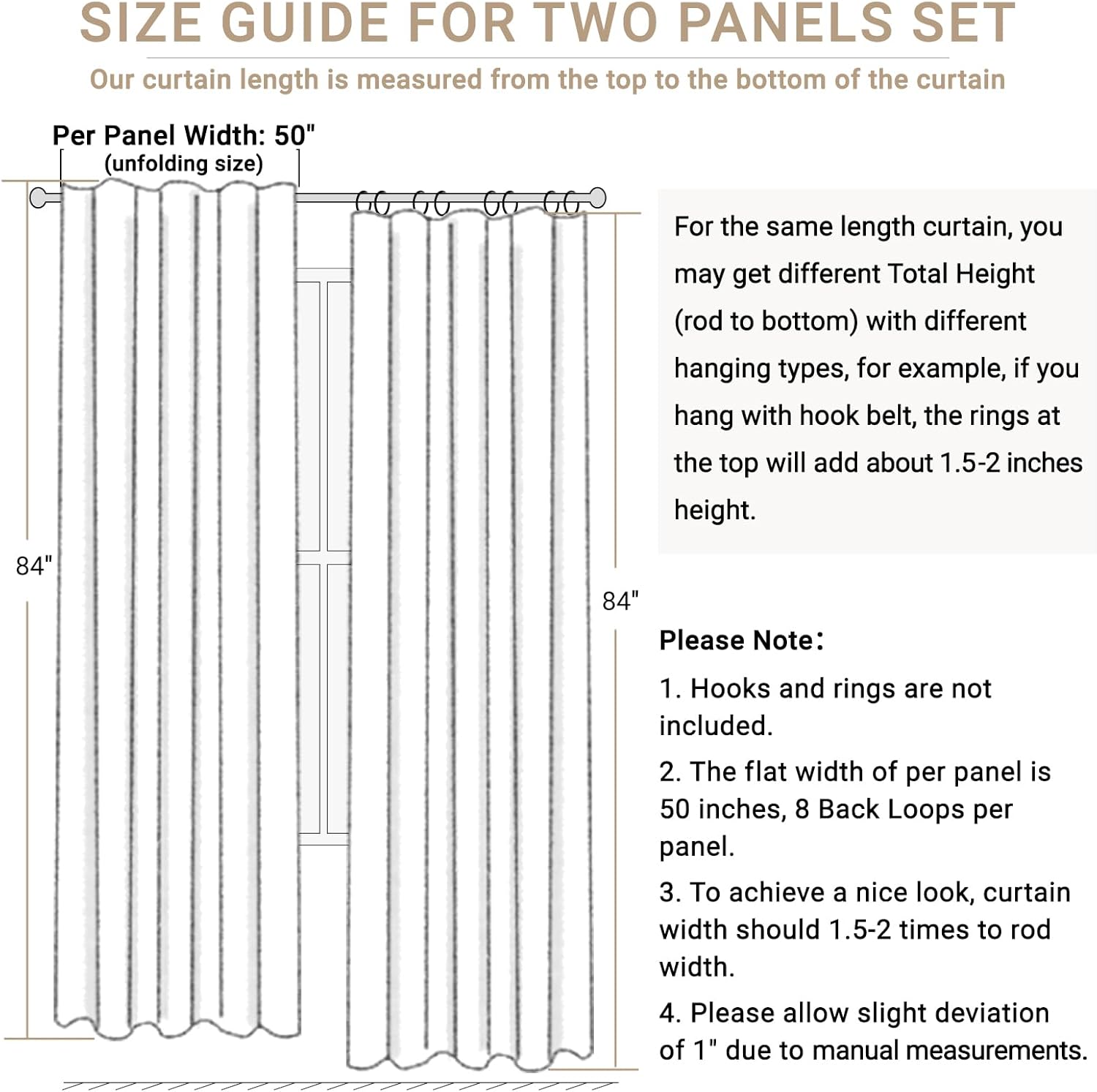 Skiennix Blackout Curtains - 100% Blackout Linen Drapes, Thermal Insulated, 2 Panels Set, 50" W x 84" L, Black
