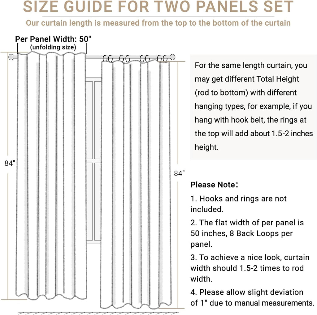 Skiennix 100% Blackout Linen Curtains - Thermal Insulated Drapes for Bedroom | 84" Long, 50" W, 2 Panels Set