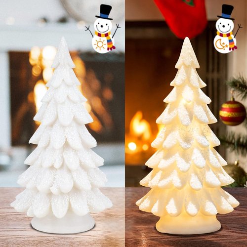 Bdor White Christmas Tree - 11-Inch Tabletop Decoration with Lights & Snowflakes | Exquisite Resin Ornaments