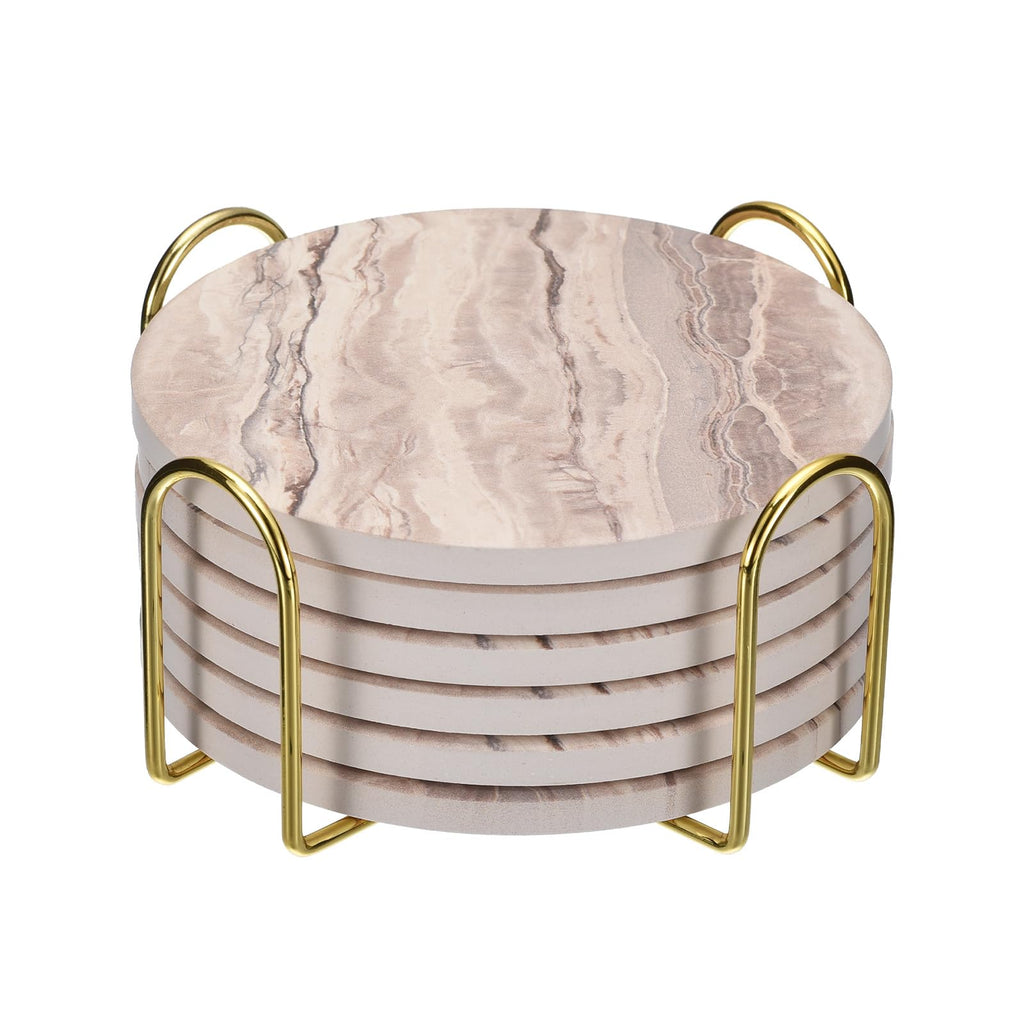 uxcell Coaster Holder, 1pcs 2.95" - Iron Metal Coaster Storage Rack for Both Round and Square, Holds 8 Coasters (Gold)