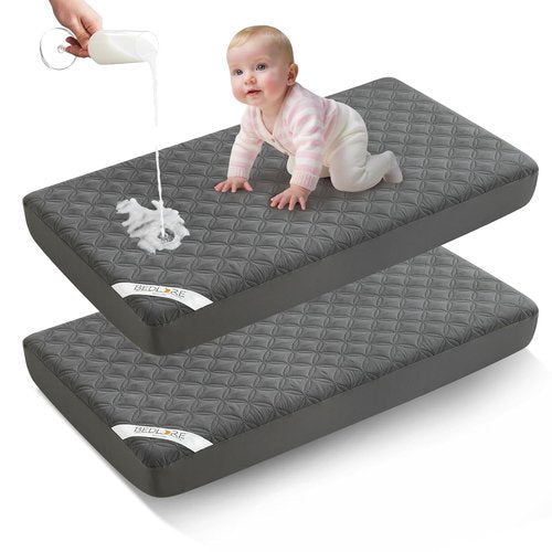 BEDLORE Waterproof Crib Mattress Protector - Soft Gray, Noiseless & Machine Washable, 2 Pack (52''x28'')