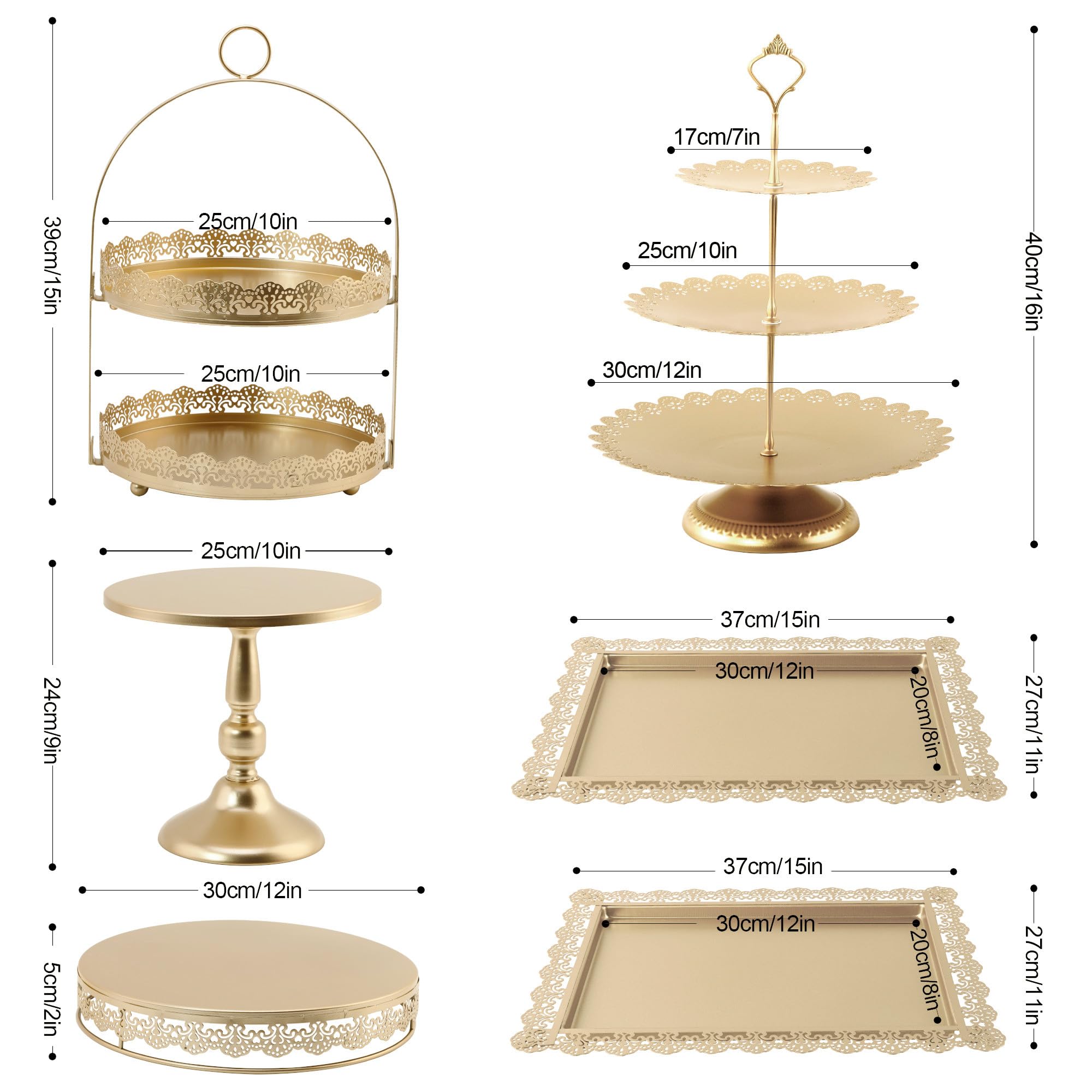 6 Pcs Gold Cake Stands Set, QENUIITEA Cake Display Pedestal Tiered Cupcake Holder Dessert Plate Serving Tower Tray Decorative for Wedding Birthday Party Baby Shower Celebration