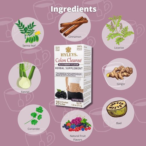 Hyleys Colon Cleanse Tea Variety Pack – Cranberry, Blackberry, Acai Berry, and Goji Berry Flavors – 100 Tea Bags