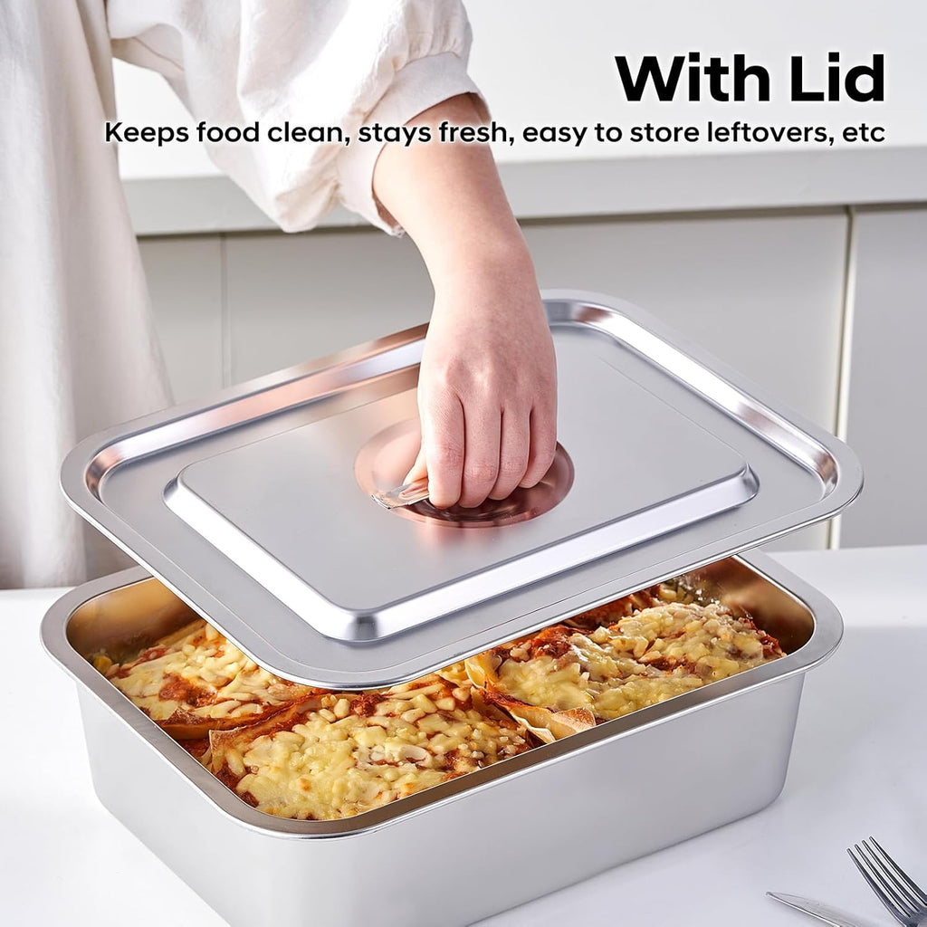 Skiennix 4 Inch Extra Deep Lasagna Baking Pan - 11x14 Inch Nonstick Stainless Steel with Lid | 7.4QT Capacity