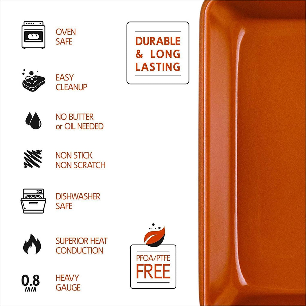 Skiennix Nonstick Copper Baking Pan - Ceramic Coated for Even Cooking | Dishwasher & Oven Safe, PTFE & PFOA Free
