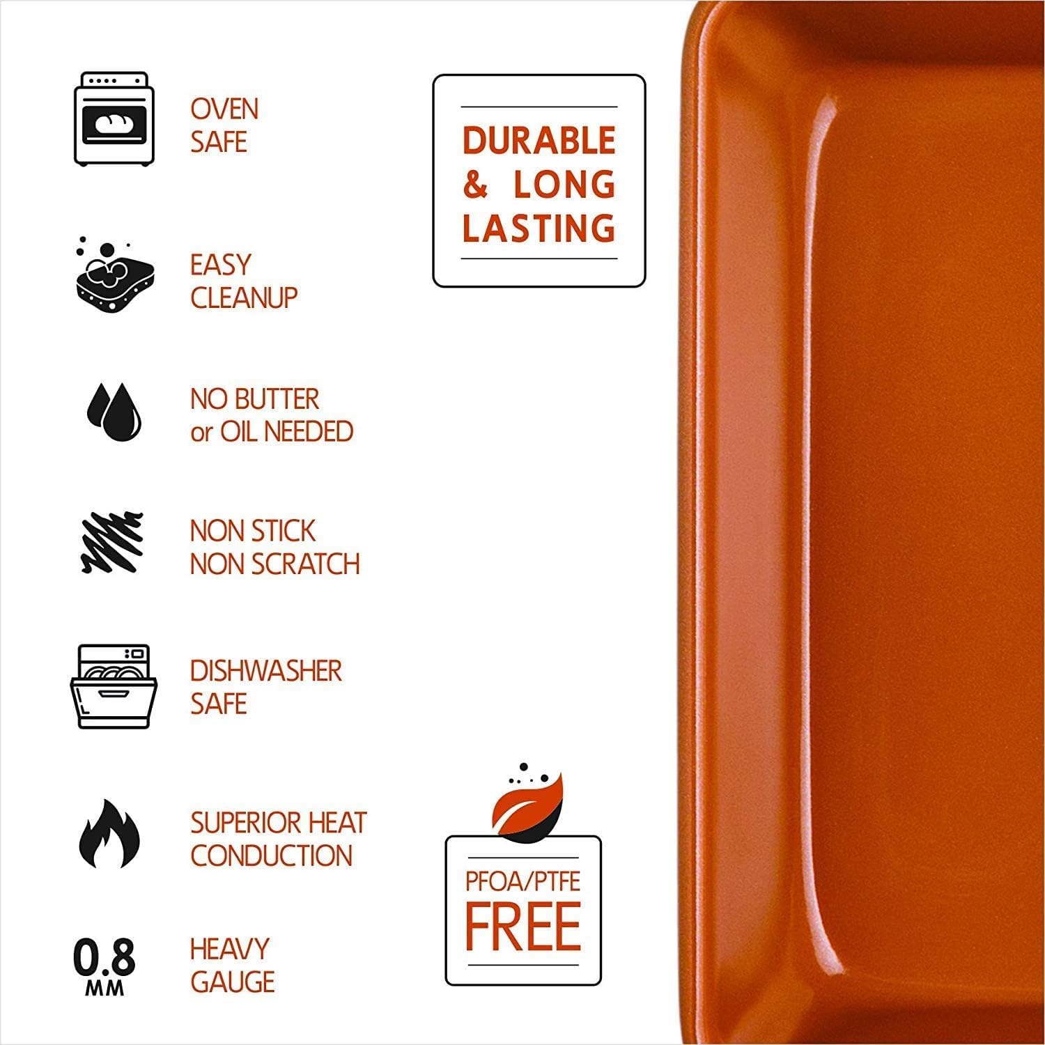 Skiennix Nonstick Copper Baking Pan - Ceramic Coated for Even Cooking | Dishwasher & Oven Safe, PTFE & PFOA Free