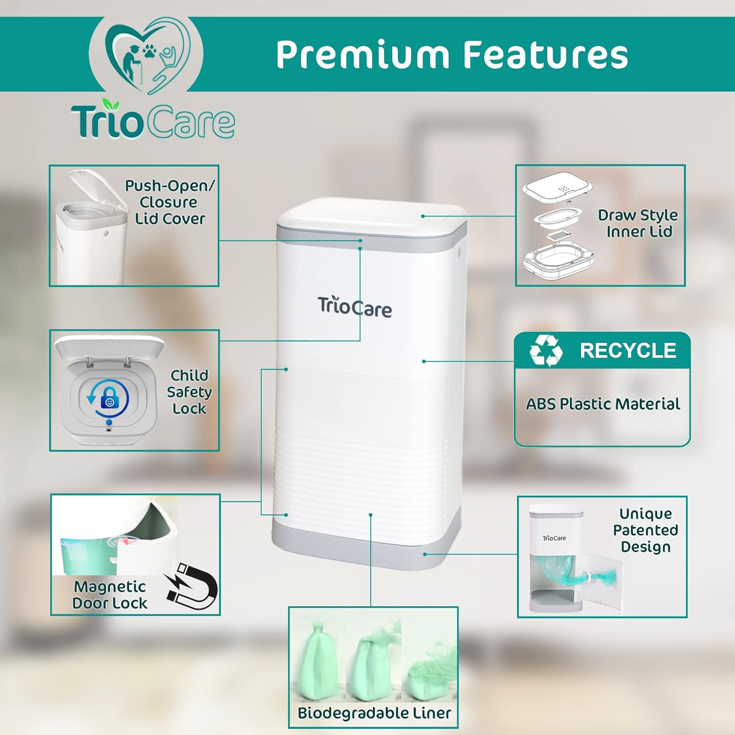Odor-Locking Diaper Pail by [Brand Name] - Lavender Scent | 12-Month Refill Supply | Modern Design for Baby & Pet Waste Disposal