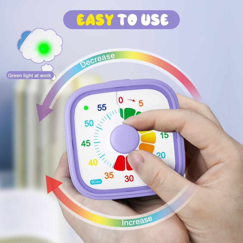 Visual Timer for Kids & Adults – 60-Minute Countdown Timer with Colorful Dial – Time Management Tool for Classroom, Homework, Cooking, and Productivity with Silent Operation