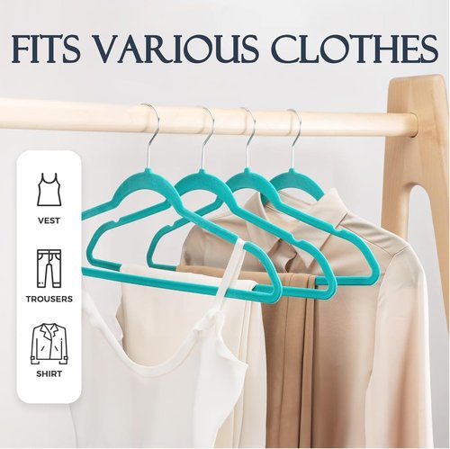 HOUSE DAY Mint Green Velvet Hangers - 60 Pack Non-Slip Heavy Duty Felt Hangers | Slim Space-Saving Design