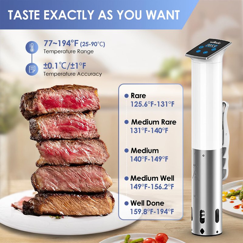 Wancle Sous Vide Machines, 1100 Watts Sous-Vide Cooker Immersion Circulator, IPX7 Waterproof, Quiet, Easy to Use for Home Chefs