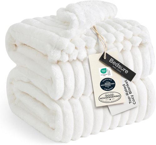 Bedsure GentleSoft California King Fleece Blanket - Cozy White Throw for Bed, 102x96 Inches