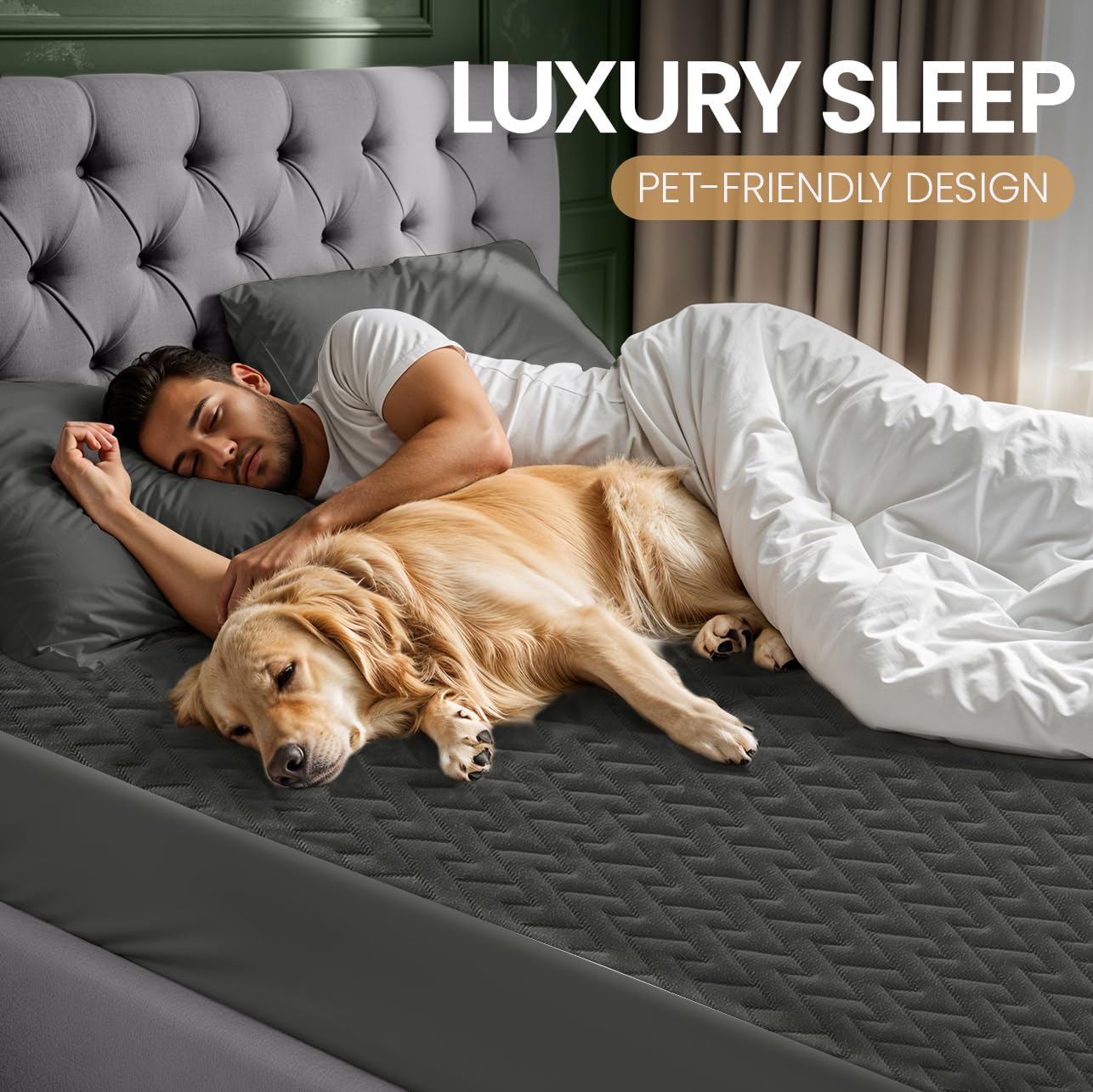 Utopia Bedding Waterproof Mattress Protector King Size (Gray), Premium 3D Air Soft Fabric Mattress Cover, Fits 17 Inches Deep, Breathable, Fitted Style with Stretchable Pockets