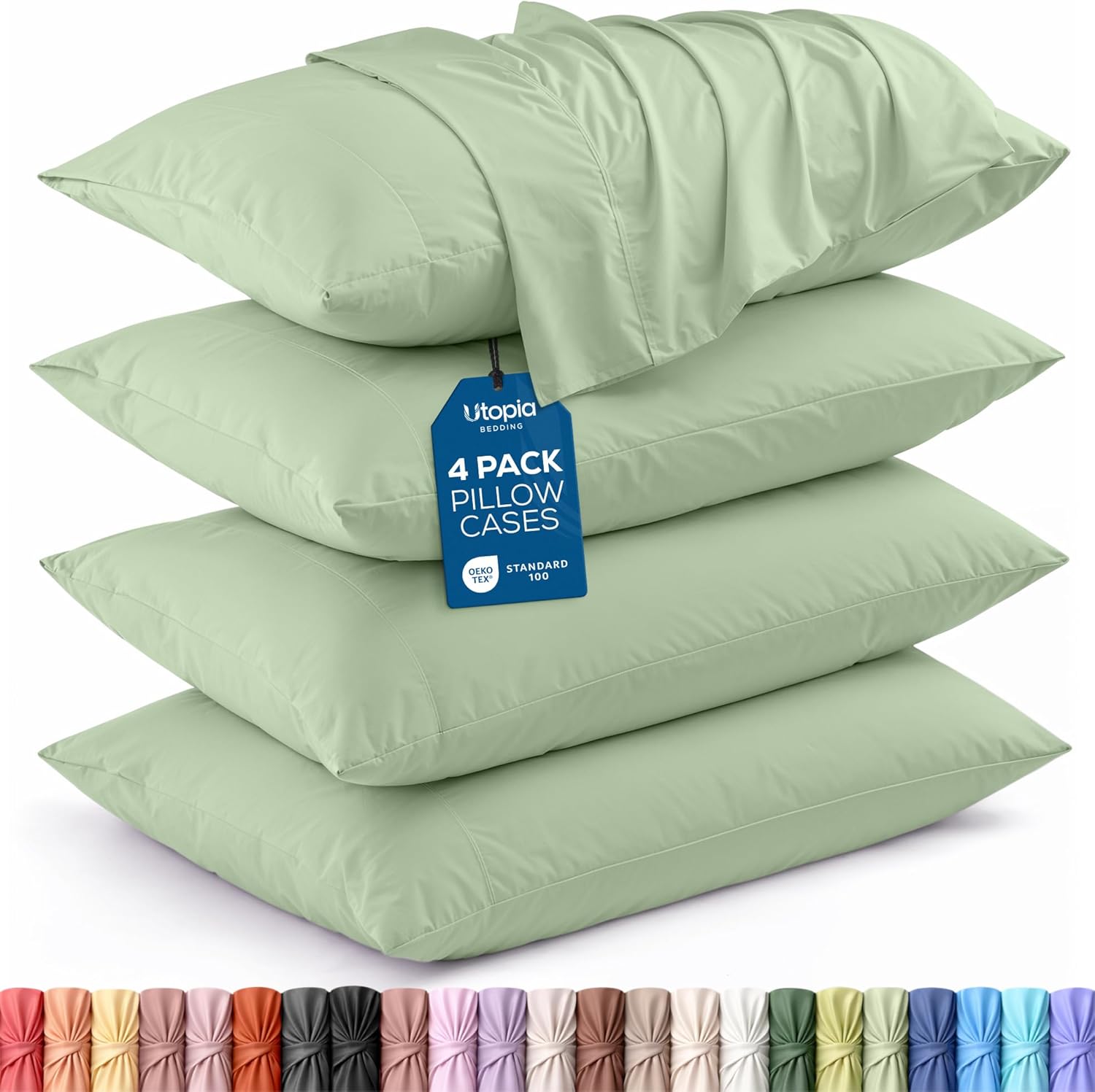 Utopia Bedding Queen Pillow Cases - Soft Brushed Microfiber - Pack of 4, 20 X 30 Inches, Sage Color