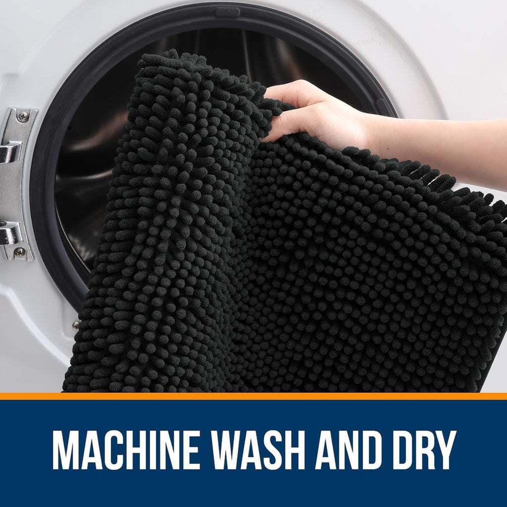 OLANLY Large Bathroom Rugs - Extra Soft Chenille Mats with Rubber Backing | Quick Dry, Machine Washable, Black 40x24