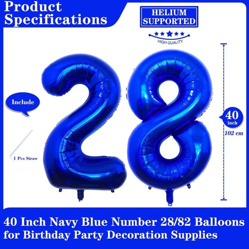 28 Number Balloons by [Brand Name] - 40 Inch Navy Blue Foil Mylar Helium Balloons for Birthday & Anniversary Celebrations