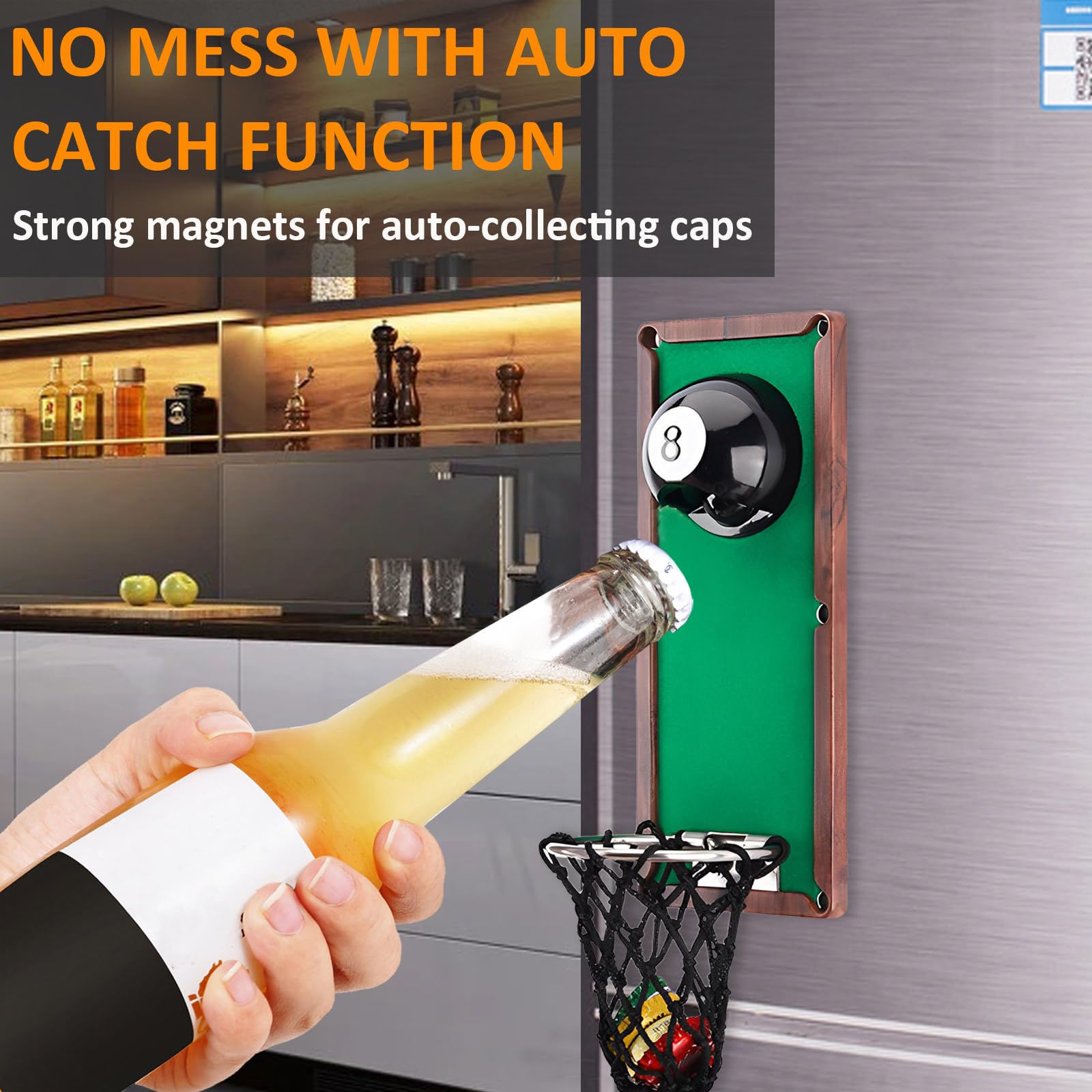 Beer Gifts for Men Dad, Billiard Ball Beer Bottle Opener Wall Mounted with Catcher, Unique Billiards Accessories for Men Him Boyfriend Grandpa Husband Uncle, Perfect for Billiards Room Decor