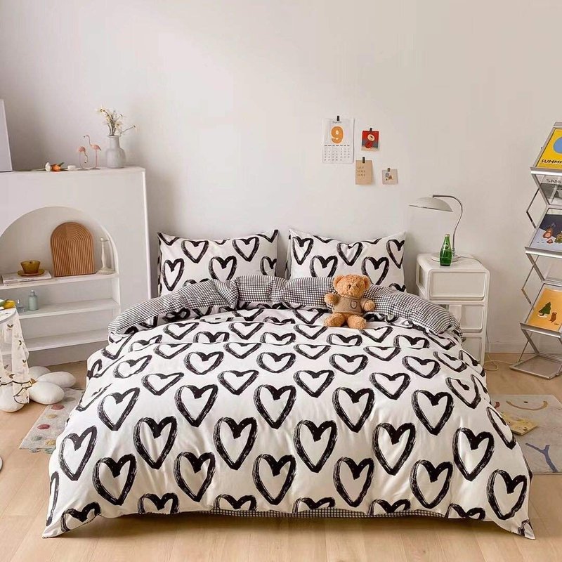 Houseri Love Duvet Cover Twin Heart Shaped Bedding Sets White and Black Duvet Cover for Toddlers Boys Girls Love Heart Bedding Duvet Covers Twin Size
