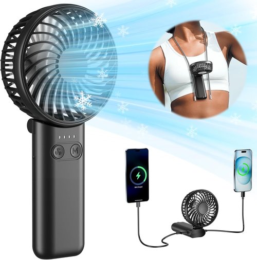 HandFan - Upgraded 5200mAh Portable Handheld Fan | 5-Speed Strong Airflow, 27-Hour Battery Life, Compact Design (Black)