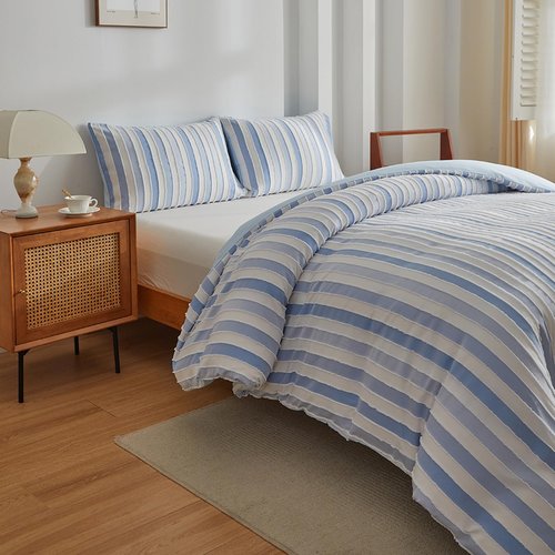 BESTDESIL Blue Duvet Cover Queen Size,3 Pcs Boho Tufted Duvet Cover Set,Striped Tufted Textured Duvet Cover with Corner Ties & Zipper Closure
