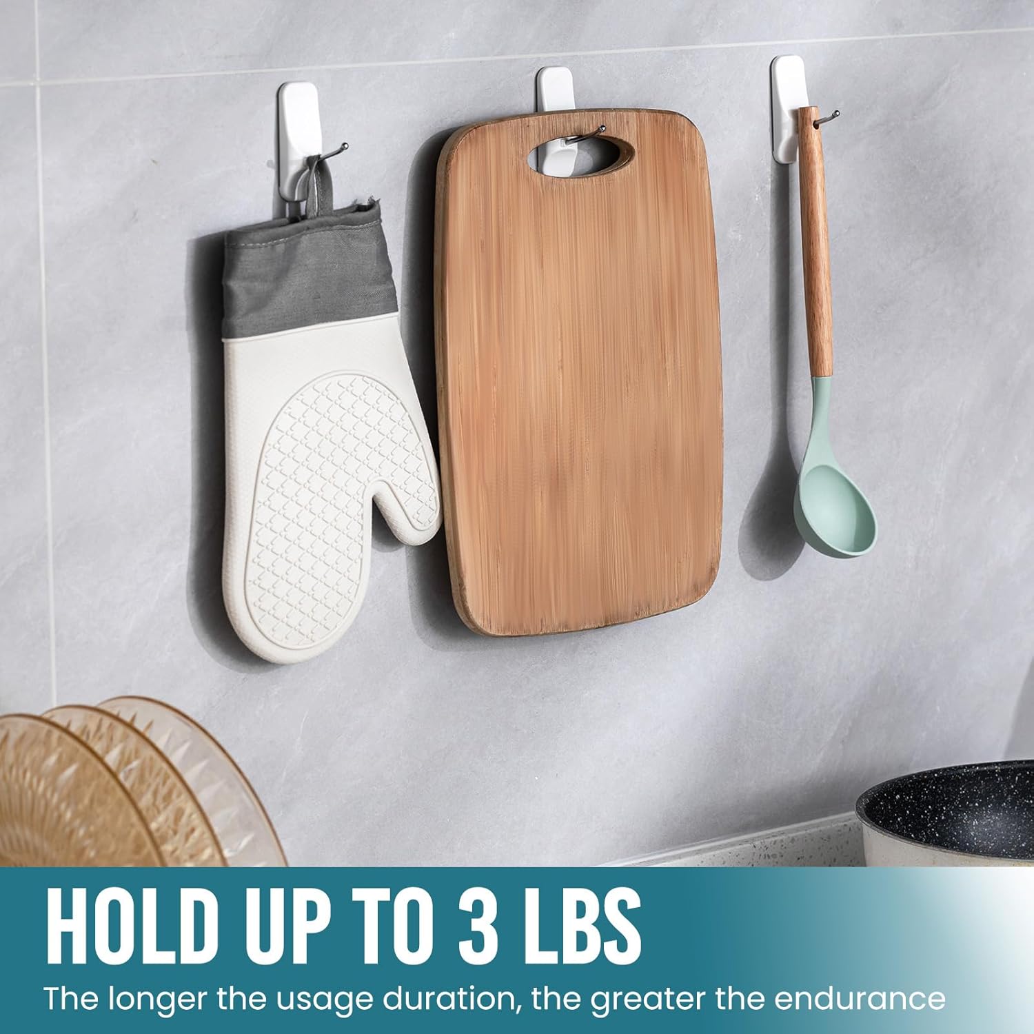 TAILI Heavy-Duty Hooks for Hanging | 6 Wire Sticky Hooks with 8 Adhesive Strips | Removable & Reusable, White