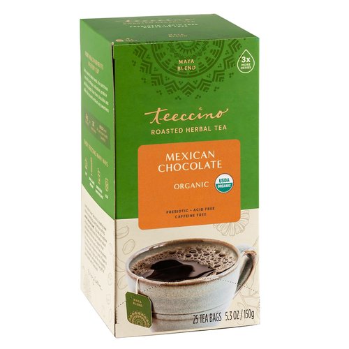 Teeccino Mexican Chocolate Herbal Tea - Rich & Roasted Herbal Tea That’s Caffeine Free & Prebiotic for Natural Energy, 25 Tea Bags