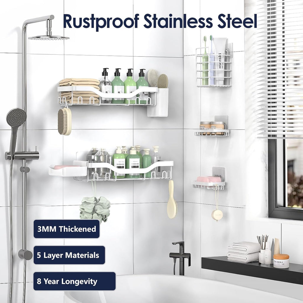 NESOMI Shower Caddy - Rustproof Stainless Steel Organizer with Large Capacity | 7-Pack No-Drill Storage Accessories