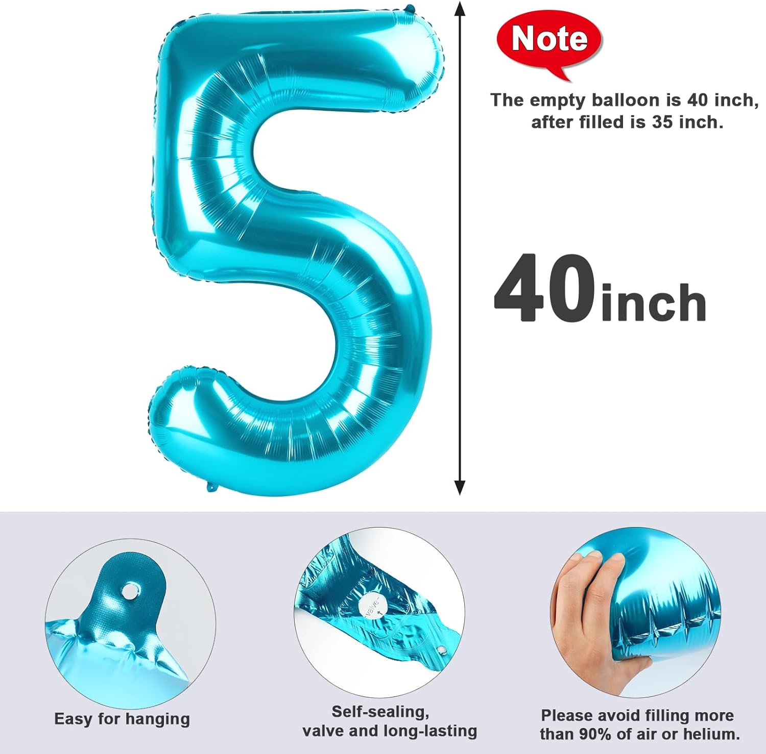 Skiennix Balloon Numbers - 40 Inch Light Blue Number Balloons for 5th Birthday & Wedding Decor