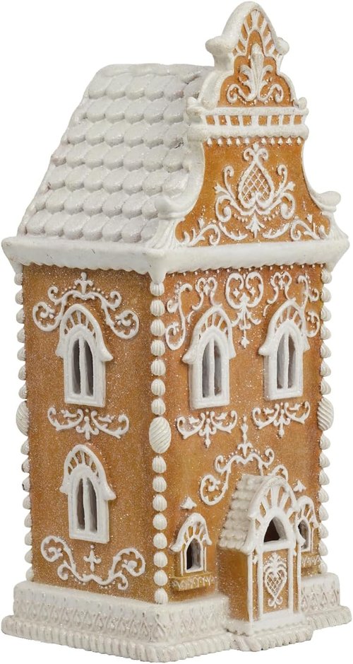 Braxio Resin Gingerbread House with LED Light - Indoor Christmas Decoration | 6.5 x 5.5 x 13.5 Inch