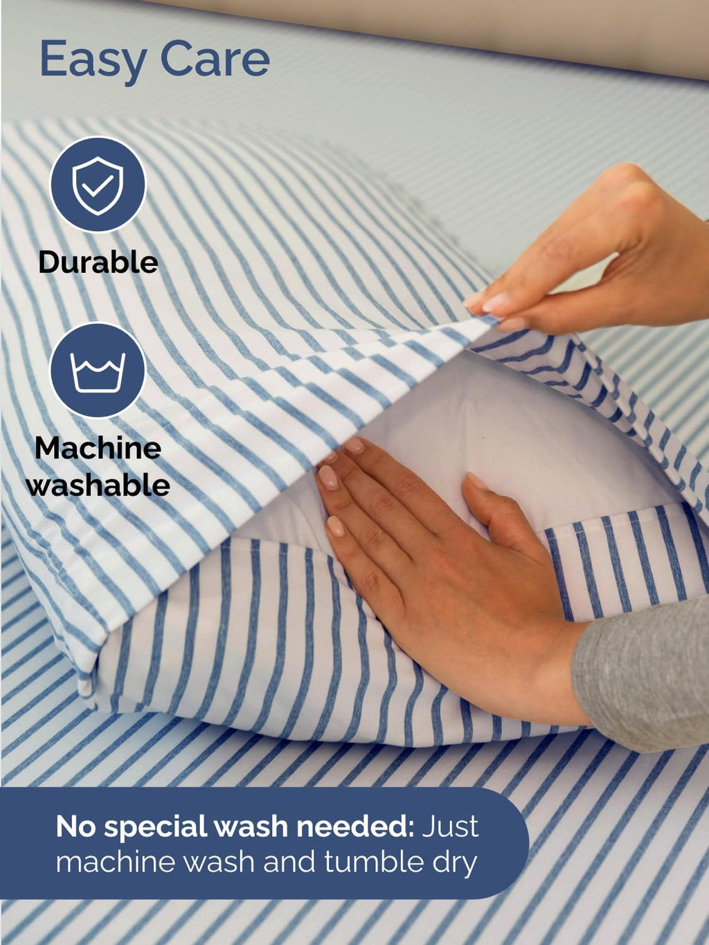 Skiennix Extra Deep Queen Sheet Set | 6-Piece Cooling Bedding - Soft, Wrinkle-Free Blue Stripes