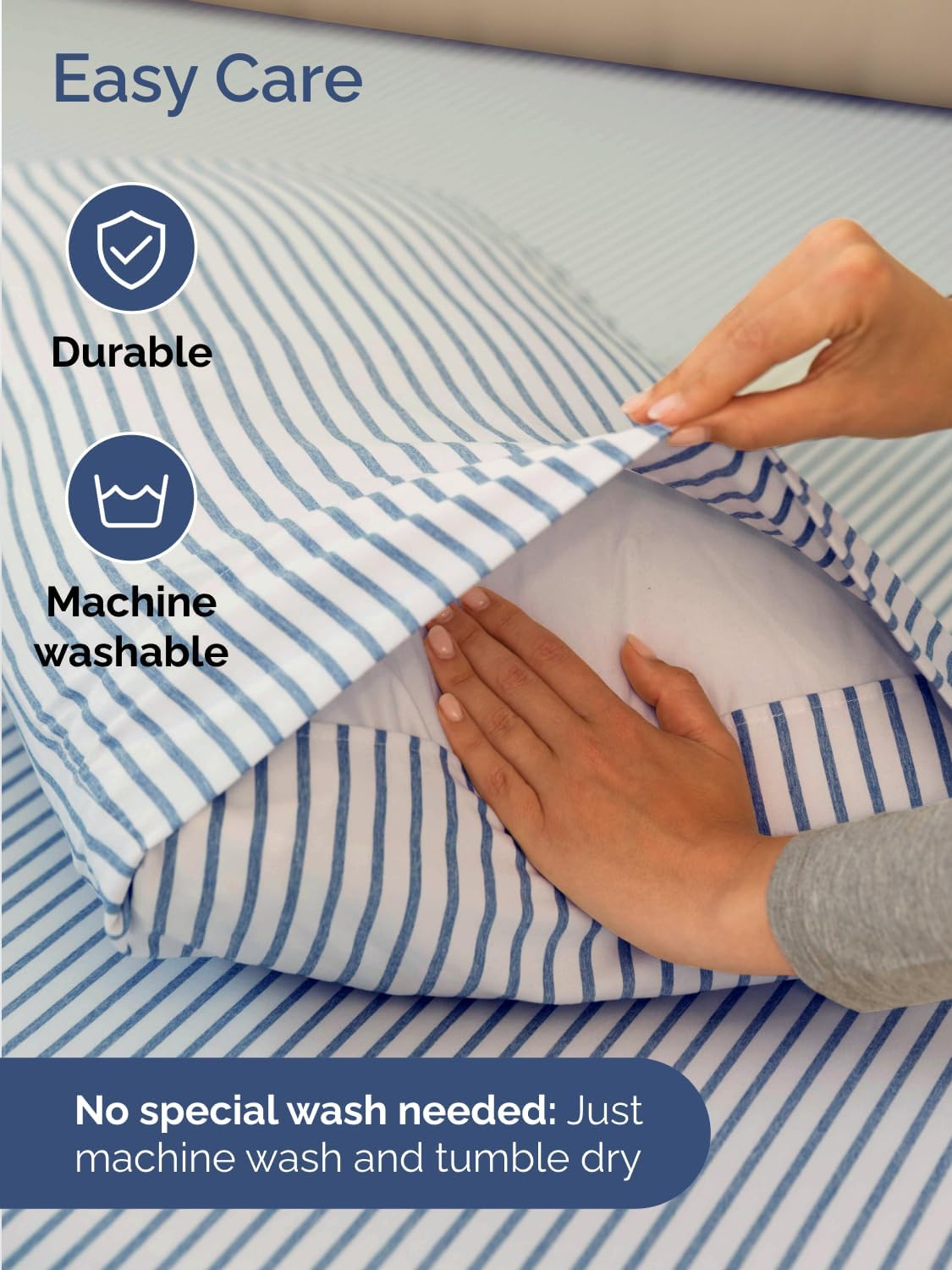 Skiennix Extra Deep Queen Sheet Set | 6-Piece Cooling Bedding - Soft, Wrinkle-Free Blue Stripes