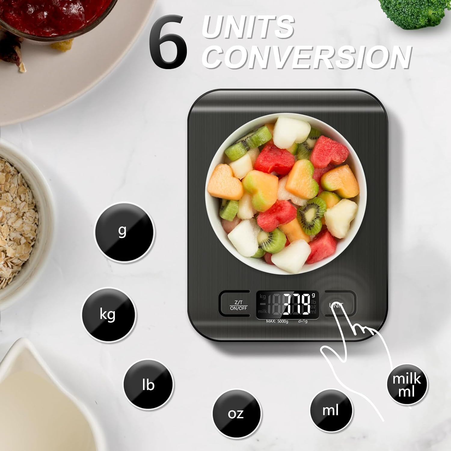 Stainless Steel Food Scale by [Brand Name] - 11lb Capacity with Tare Function & LCD Display | Perfect for Baking, Cooking, and Meal Prep (Black)