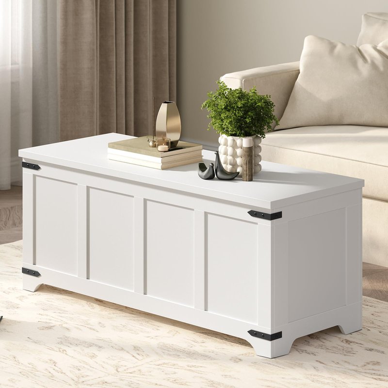MAHANCRIS Storage Chest, 39.4" Storage Trunk with 2 Safety Hinges, Wooden Toy Chest, Entryway Shoe Bench, Large Toy Box for Kids Room, Bedroom, Living Room, White SCWT5101