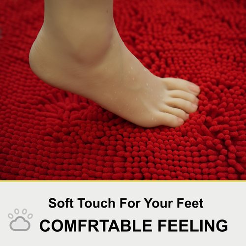 BOANKODU Bath Rugs - Extra Soft Chenille, Quick Dry, Machine Washable | 15x23 Inches, Red