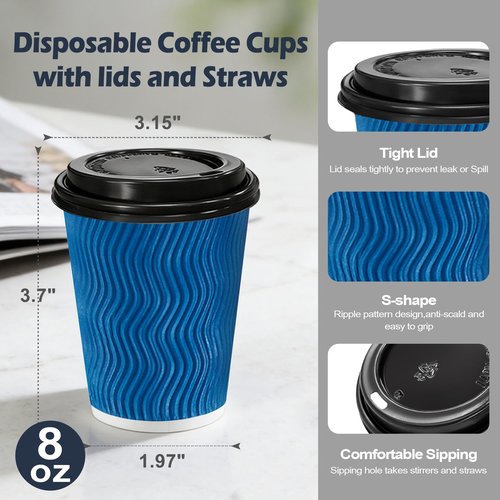 Lamosi To go Coffee Cups with Lids, Disposable Coffee Cups with Lids 9 oz 50 Pack